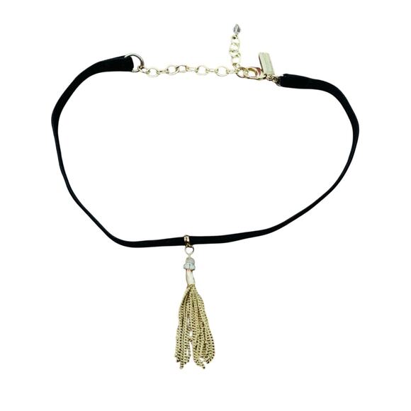 The Limited Jewelry - The Limited Women’s Black Velvet Gold Chain Tassel Choker Necklace
